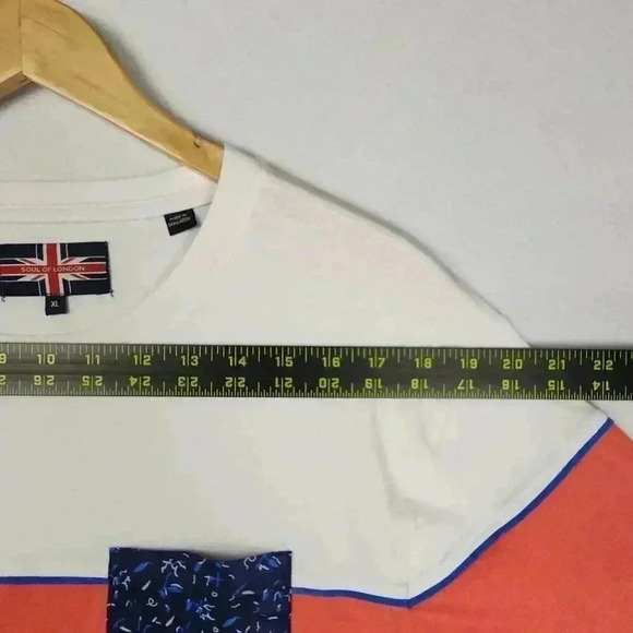 Soul of London Men's Tee Shirt XL Coral White With‎ Blue Pocket - Picture 14 of 16